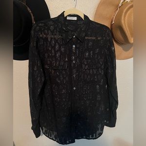 Equipment Metallic Leopard Print Silk Blouse Size M